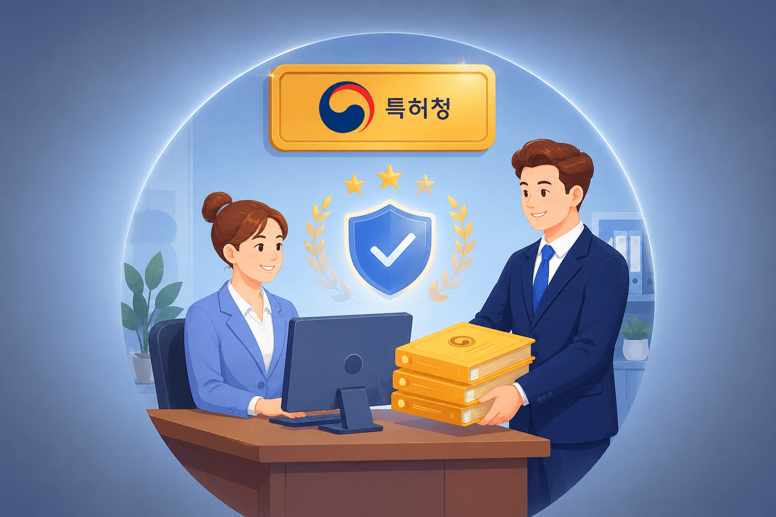 특허청 상표 등록·인증 절차를 나타내는 일러스트